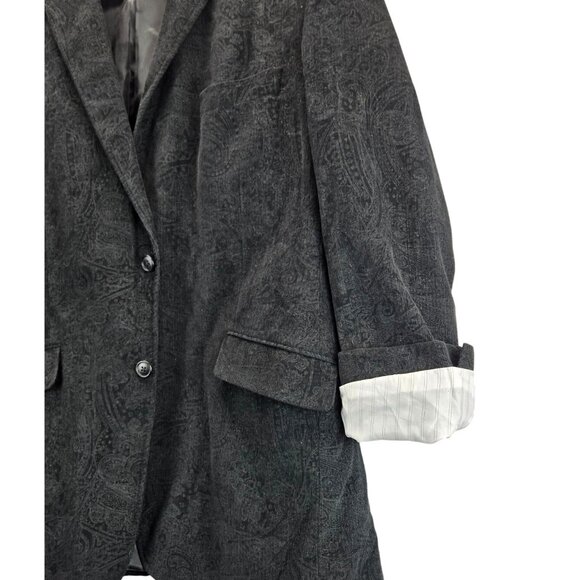 Adolfo Mens Corduroy Sport Coat Black Paisley Blazer 44R Tailored Lined Cotton - Picture 14 of 16